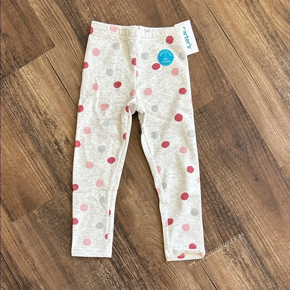 Carter's Kids Leggings - Heathered Gray with Pink, silver, and Red polka Dots
